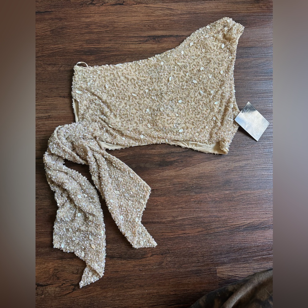 XXL NWT Retrofete QUINN SEQUIN TOP One-Shoulder Gold Sequin Top